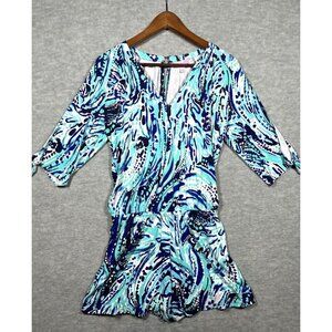 Lilly Pulitzer XS‎ Women's Bryce Short Romper Slit Sleeves Coastal